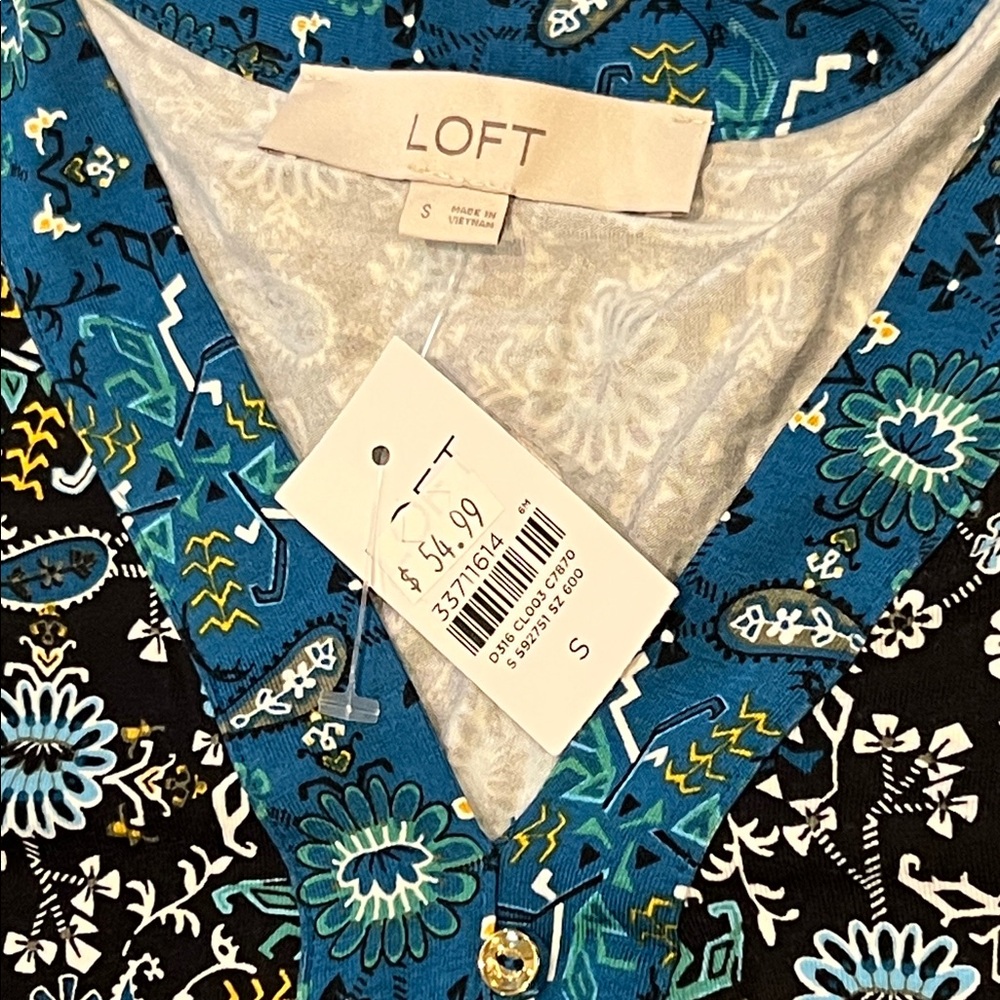 NWT LOFT Boho Patterned Dress w/ Puff Sleeves Cottagecore Size Small Paisley - Picture 9 of 14